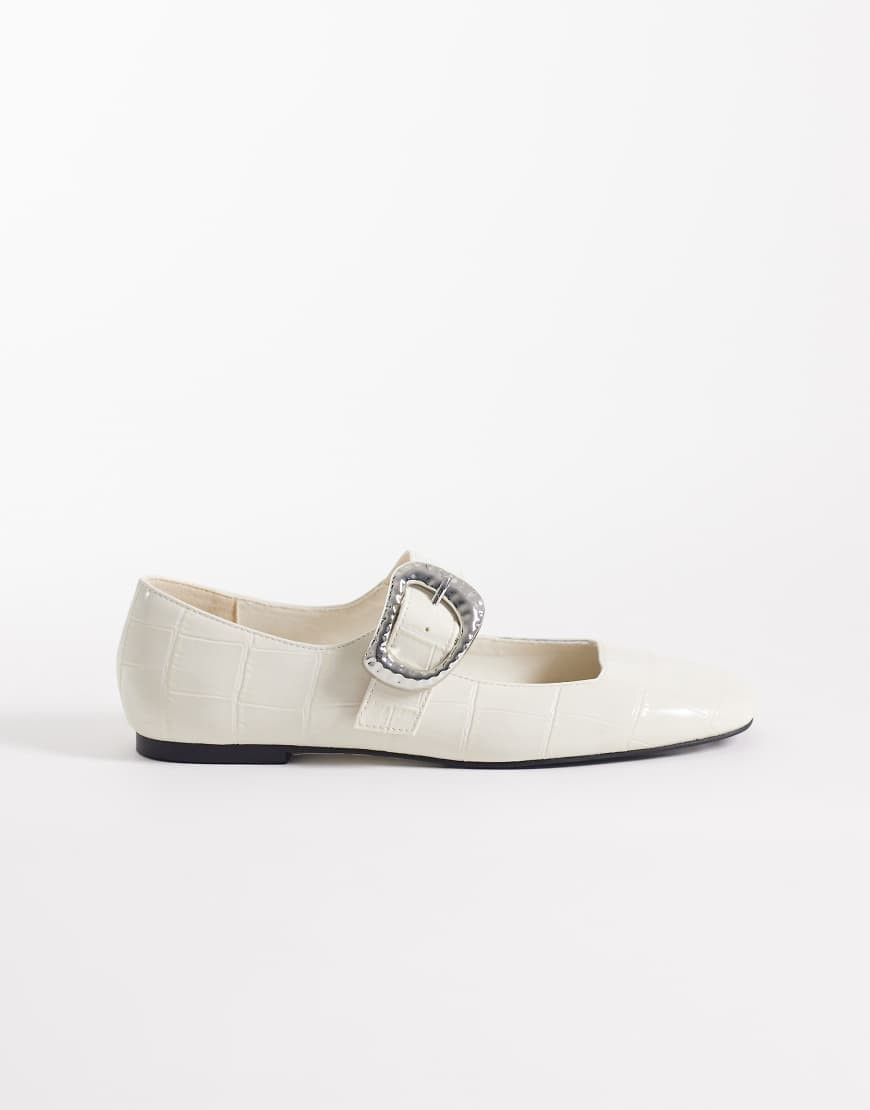 ASOS DESIGN Linton square toe mary jane ballet flats in white croc | ASOS (Global)