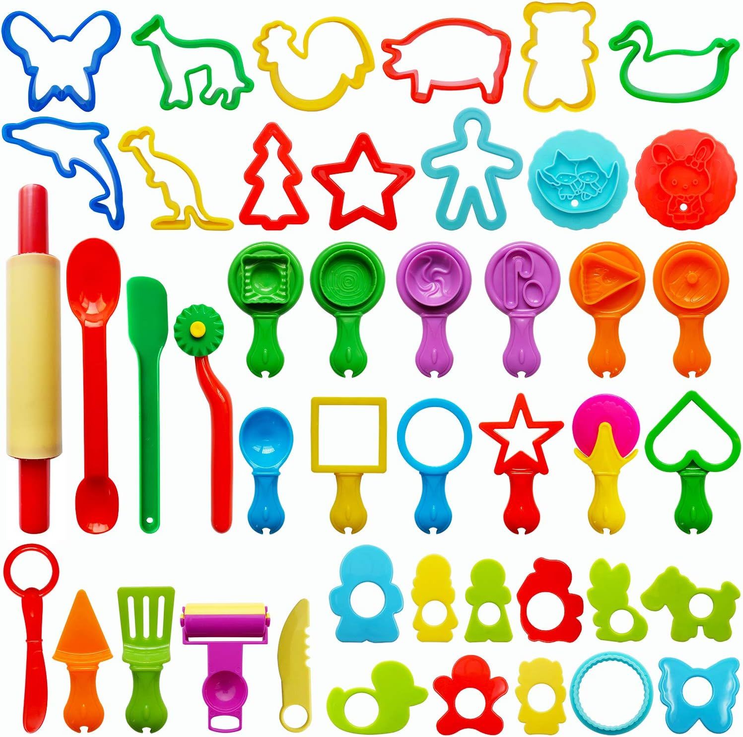 Play Dough Tools for Kids, Various Plastic Moulds, Assorted Colors, 45 Pieces | Amazon (US)
