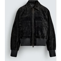 Zara - Cropped Suede Leather Jacket - Black - S - Man | Zara US