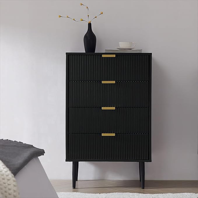 Okvnbjk 4 Drawer Dresser for Bedroom, Black Dresser Wood with Metal Handles, Tall Dressers & Ches... | Amazon (US)