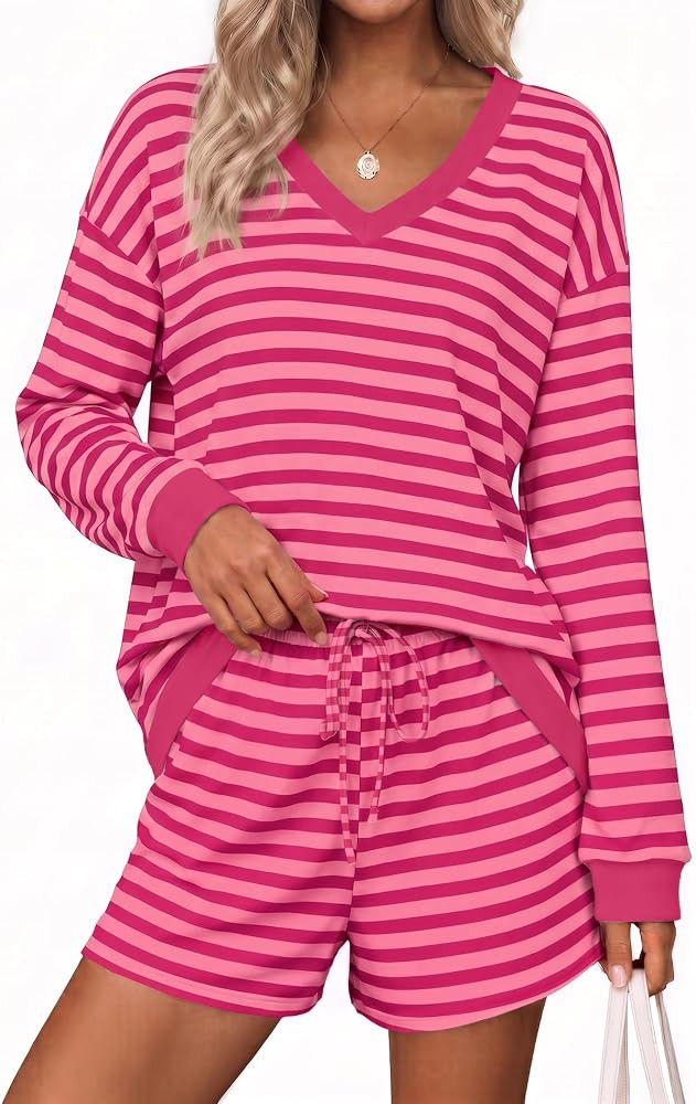 Ekouaer Womens Lounge Sets 2 Piece Long Sleeve Casual Striped Matching Set | Amazon (US)