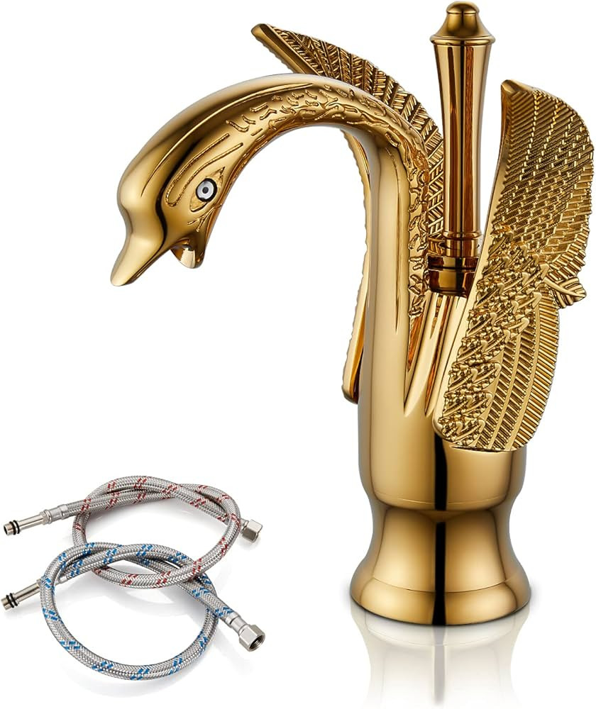 Cinwiny Swan Faucet Bathroom Sink Faucet Polished Gold Swan Shaped Single Handle One Hole Lavator... | Amazon (US)