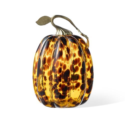 Glitzhome Hand Blown Glass Pumpkin, 7.75" H Amber Dots Glass Pumpkin for Fall Harvest Halloween Thanksgiving Decorating, Crystal Art Pumpkins Collectible Figurines Tabletop Home Decor | Amazon (US)