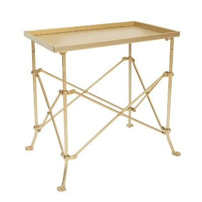 Storied Home Wood and Marble Trestle End Accent Table White/Walnut/Gold: Chic Rectangular Side Piece for Living Room | Target