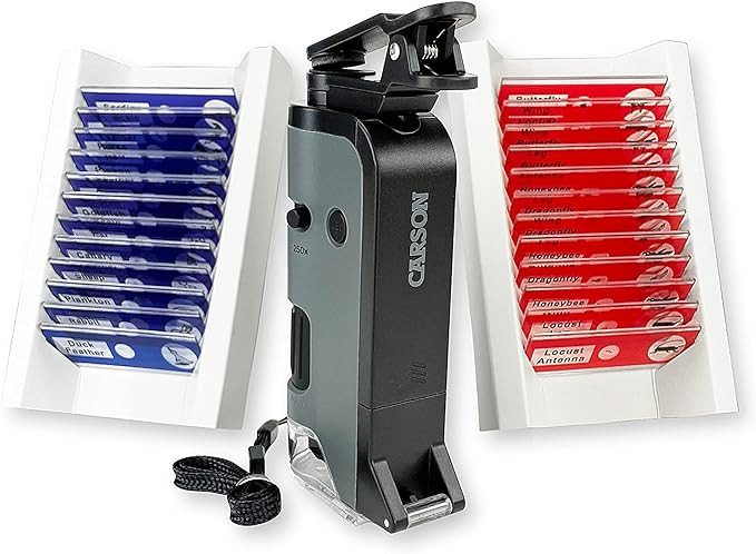 Carson MicroFlip 100x-250x LED and UV Lighted Pocket Microscope with Flip Down Slide Base and Ada... | Amazon (US)