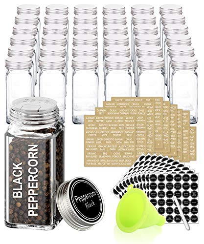SWOMMOLY 36 Glass Spice Jars with 703 Spice Labels, Chalk Marker and Funnel Complete Set. 36 Square  | Amazon (US)