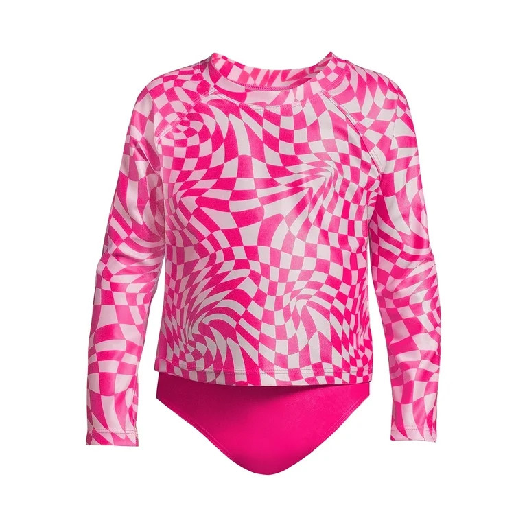 Wonder Nation Baby and Toddler Girls Long Sleeve Swim Rash Guard Set, Size 12M-5T | Walmart (US)