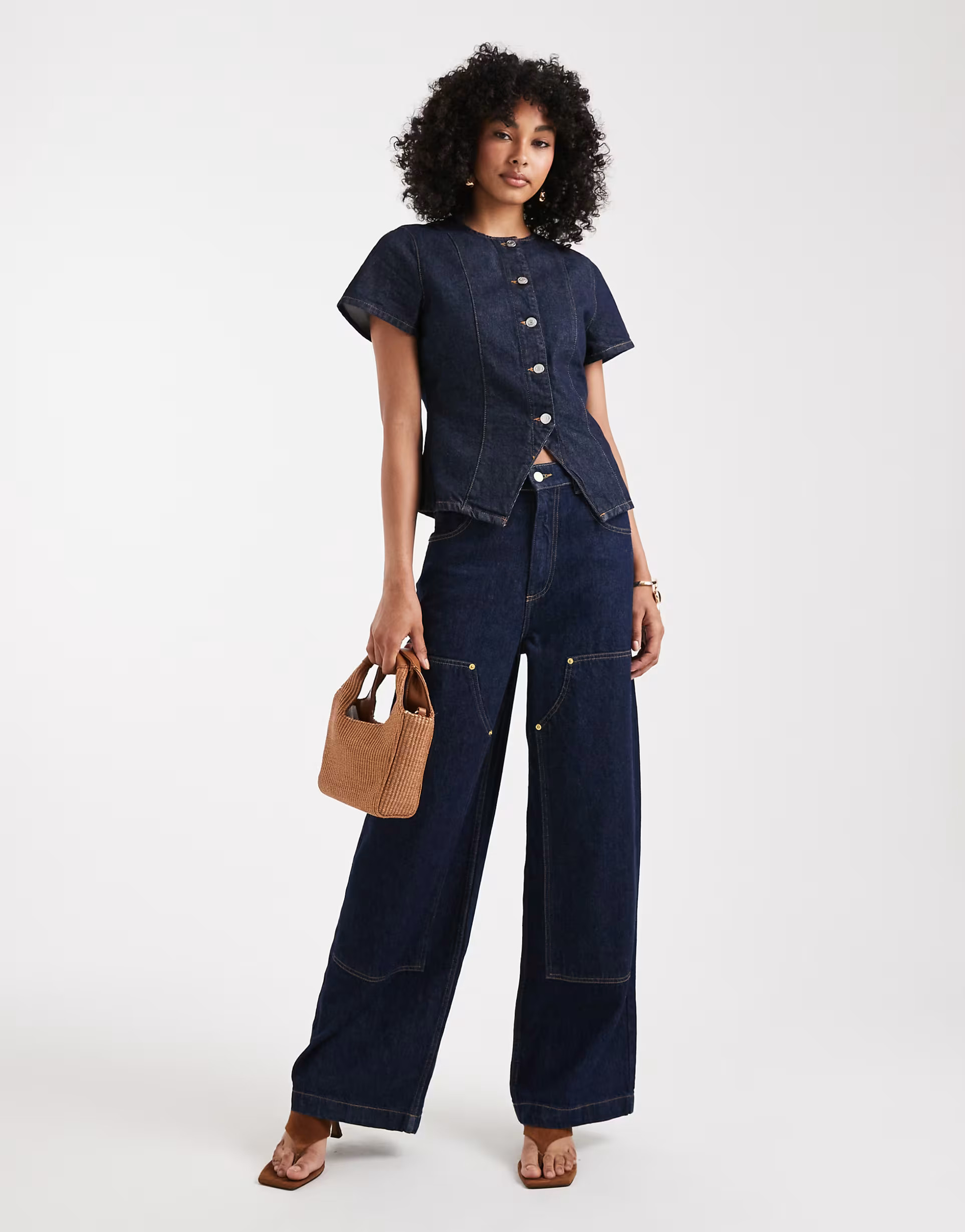 ASOS DESIGN denim button up short sleeve top in indigo rinse | ASOS (Global)