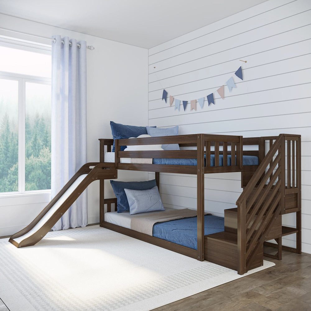 Twin Over Twin Low Bunk Bed With Easy Slide & Stairs | max & lily