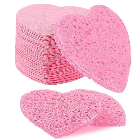 Compressed Heart-Shaped Sponges Natural Cosmetic Spa Sponges Compressed Cellulose Facial Sponges for Face Cleansing Massage Pore Exfoliating Mask Makeup Removal (Pink) | Walmart (US)