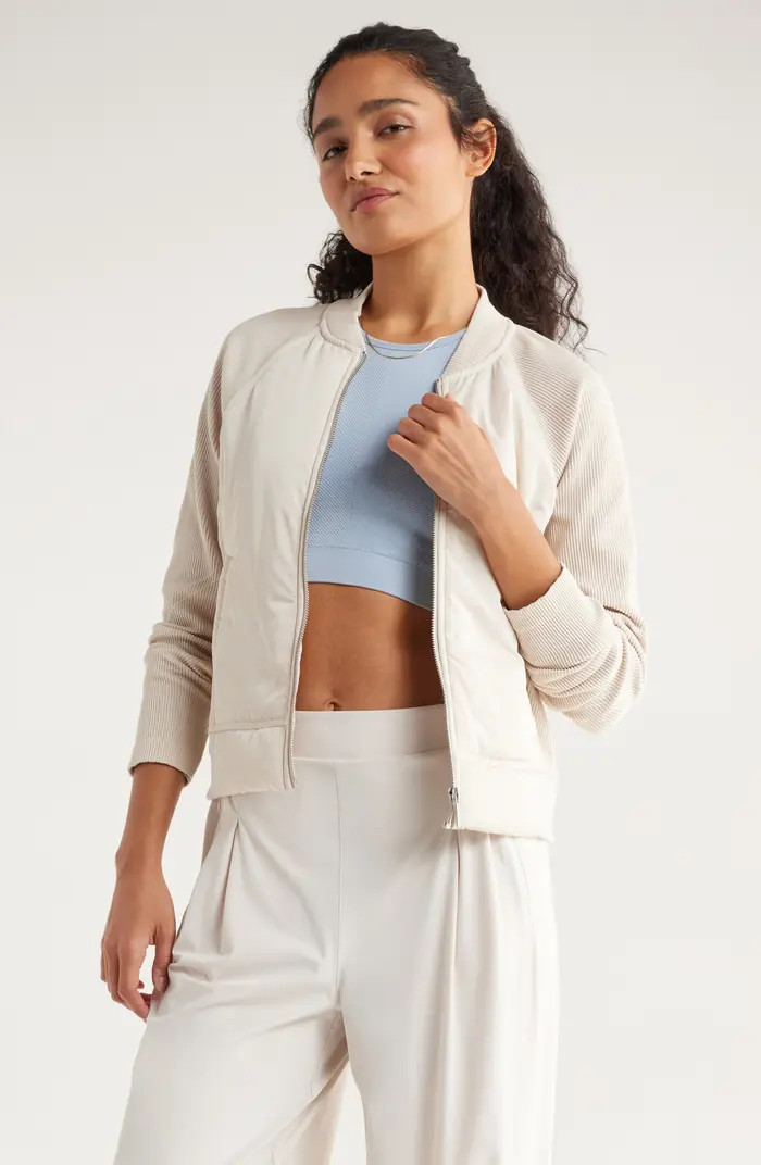 Zella Seamless Mixed Media Bomber Jacket | Nordstrom | Nordstrom