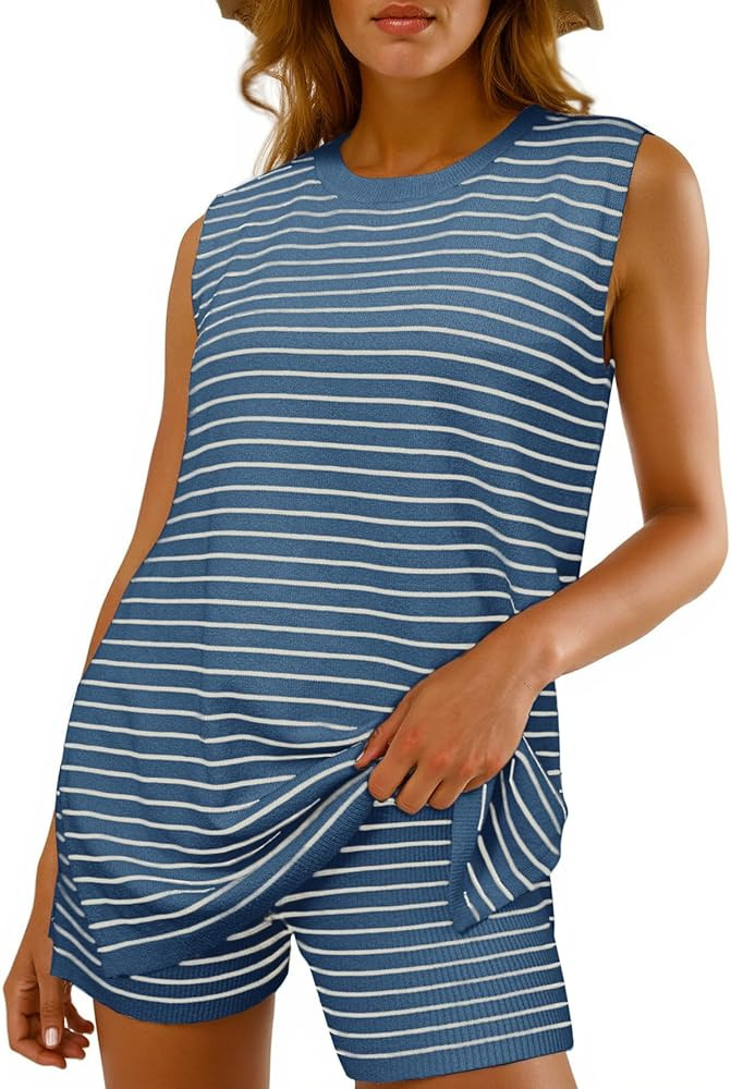 Glamaker Women's 2 Piece Short Sets Summer Lounge Sets Sweater Knit Beach Vacation Matching Sets ... | Amazon (US)