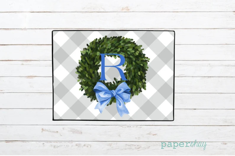 Personalized Welcome Mat, Custom Floor Mat, Wreath Indoor or Outdoor Mat | Etsy (US)