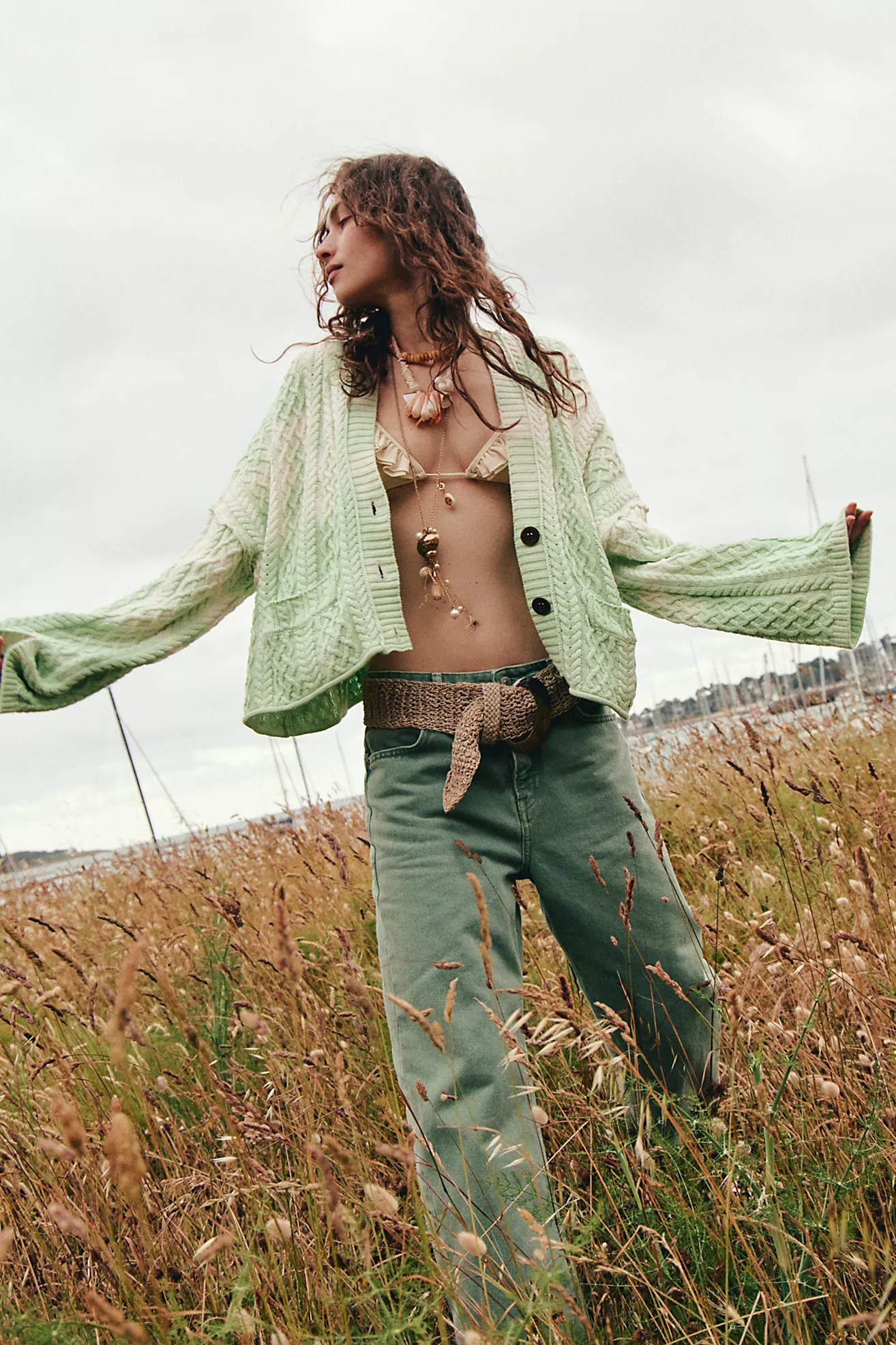 Washed Ashore Cable Knit Cardi | Free People (Global - UK&FR Excluded)