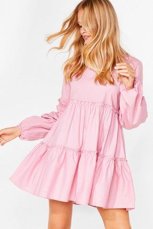 Cotton Long Sleeve Tiered Mini Dress | Nasty Gal (US)
