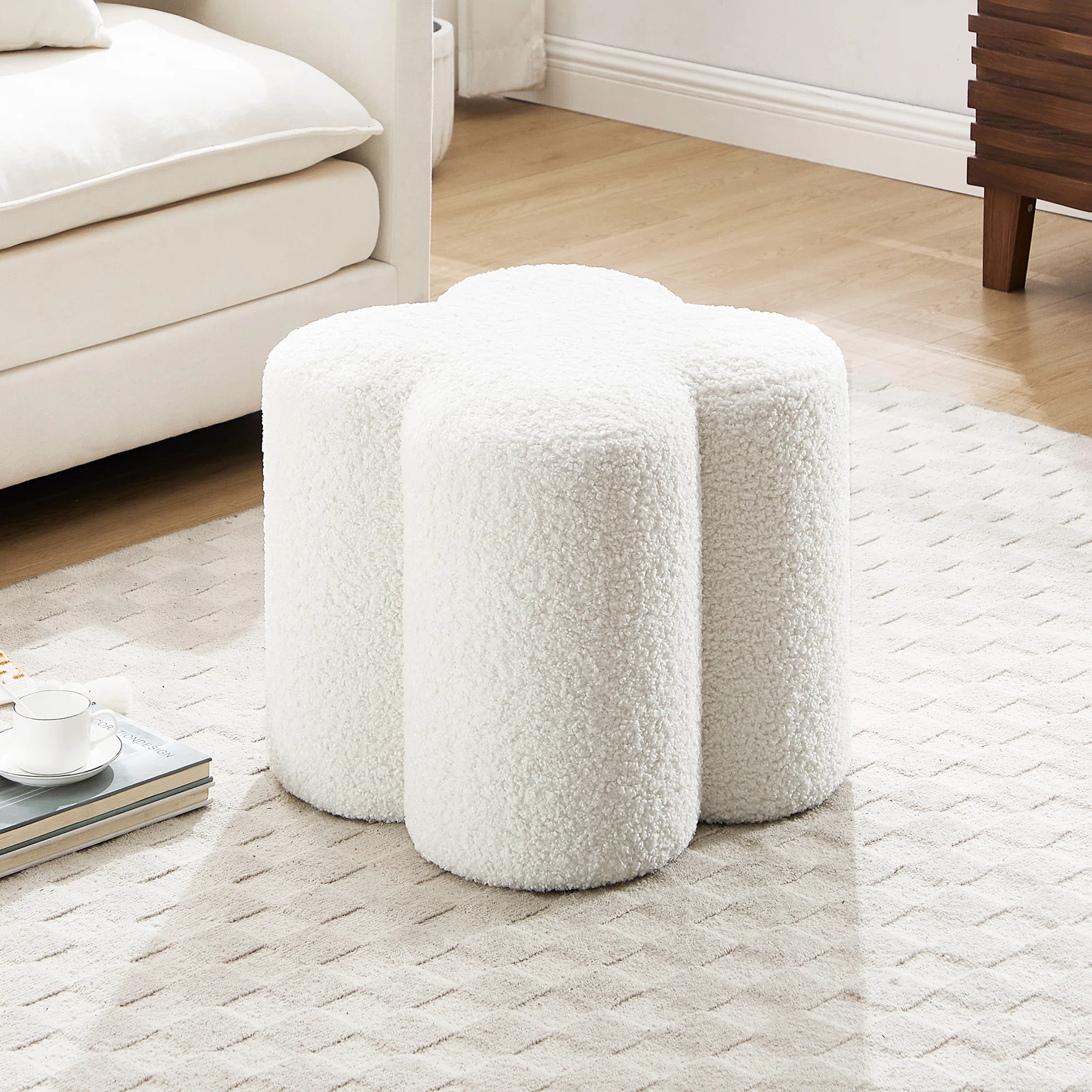 Leiani 18.5" Wide Boulce/Velvet/Linen Upholstered OttomanByEbern Designs | Wayfair North America