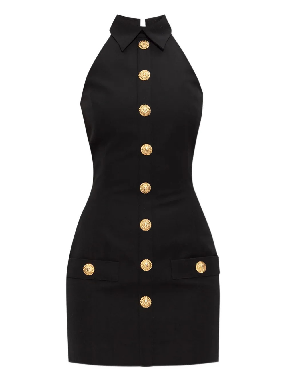 Balmain halterneck buttoned mini dress - Black | Farfetch Global