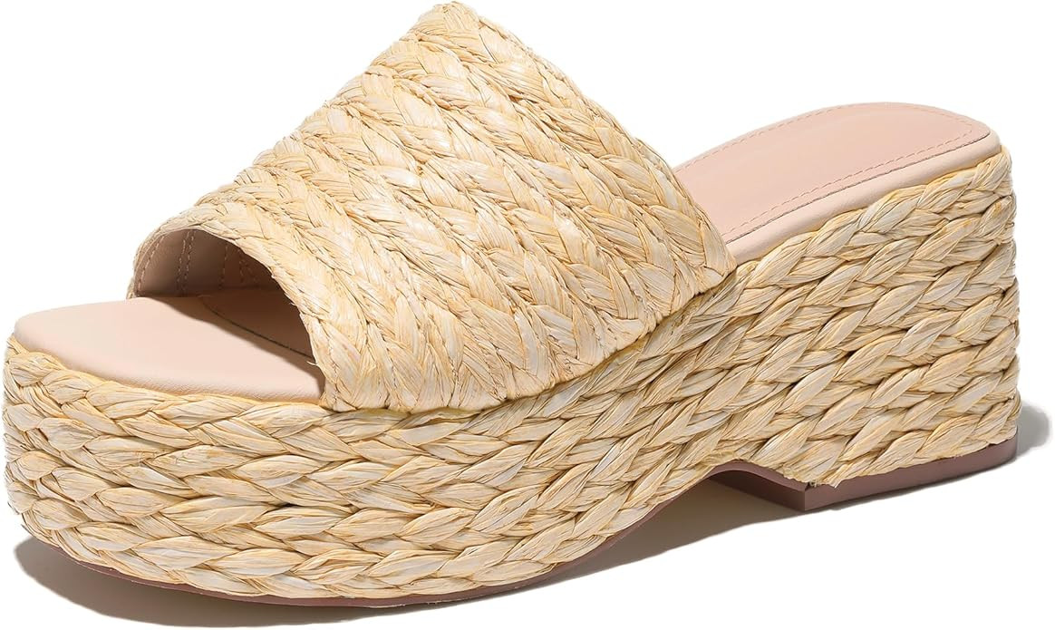 Ancomafio Platform Espadrille Sandals for Women，Platform Slip on Wedges Slides Bohemia Sandals ... | Amazon (US)