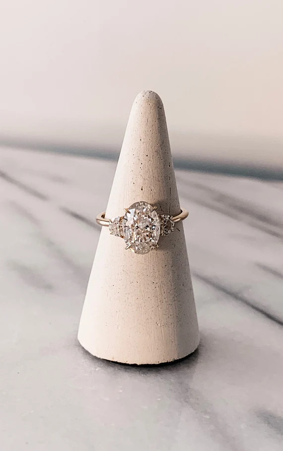 The Blair - 3 Stone Oval / Half Moon Ring | Zen Moissanite | Etsy (US)