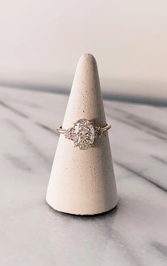 The Blair - 3 Stone Oval / Half Moon Ring | Zen Moissanite | Etsy (US)