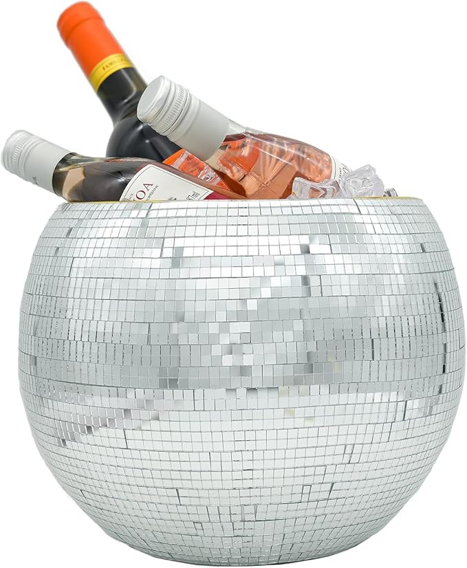 Disco Ice Bucket for Cocktail Bar,Mirror Silver Disco Ball Decor,Retro Party Accessories,9.8 Inch... | Amazon (US)