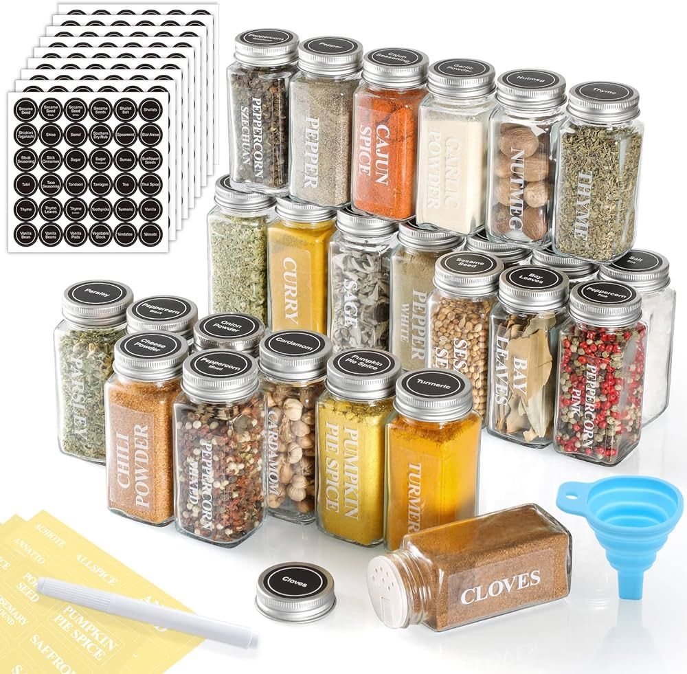 AOZITA 36 Pcs Glass Spice Jars with Spice Labels - 4oz Empty Square Spice Bottles - Shaker Lids a... | Amazon (US)