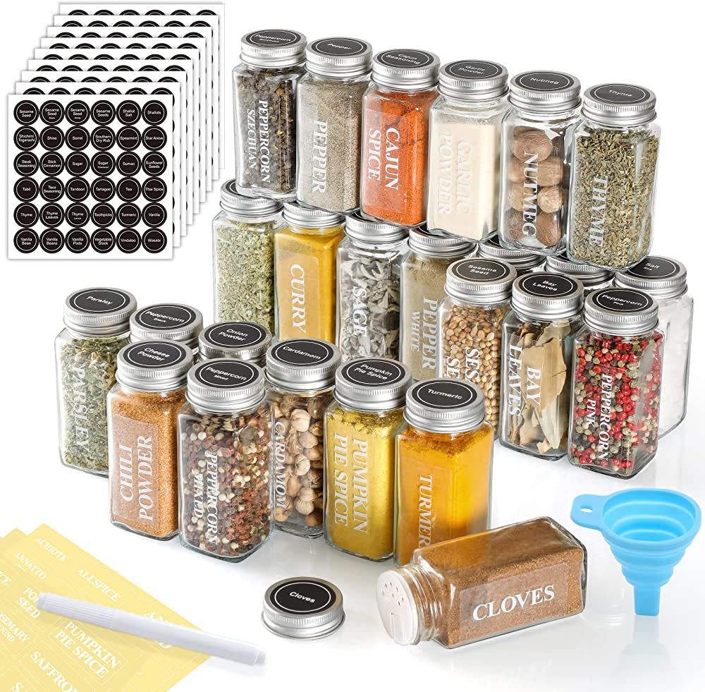 AOZITA 36 Pcs Glass Spice Jars with Spice Labels - 4oz Empty Square Spice Bottles - Shaker Lids a... | Amazon (US)
