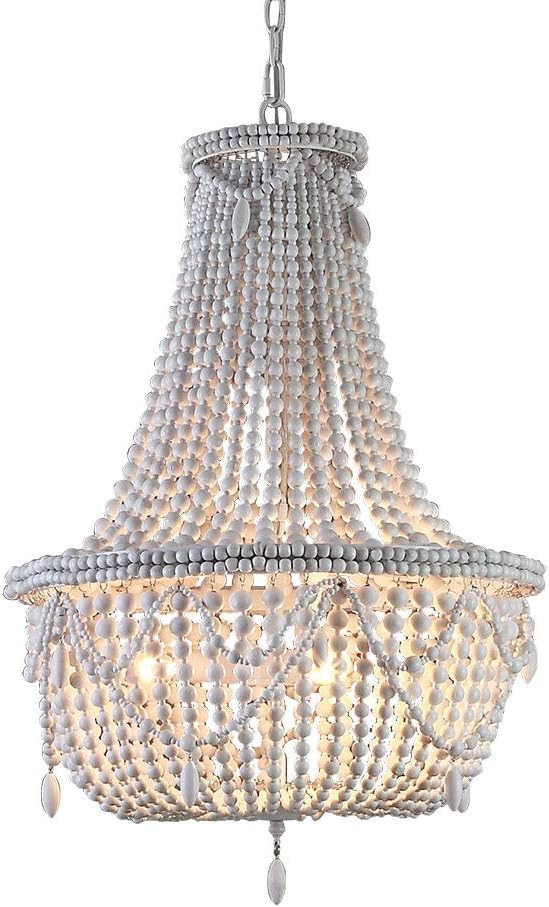 Lovedima Farmhouse Distressed Wood Beaded Chandelier Antique White Basket Pendant Hanging 3-Light... | Amazon (US)