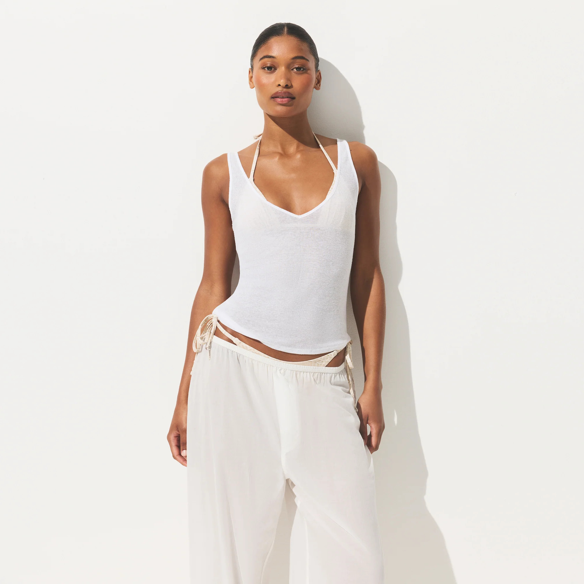 SKIMS V Neck Tank Top | White | Medium | Sheer Cotton | SKIMS (US)