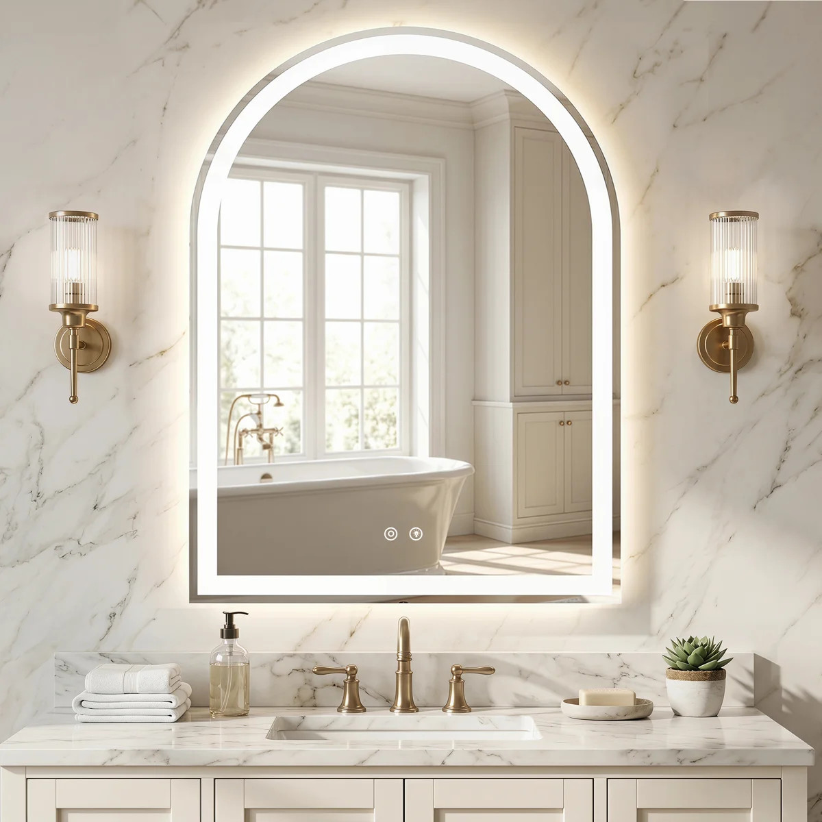 Wall-Mounted Arched Mirror LED Anti-Fog Bathroom Mirror, Adjustable Brightness and Color Temperat... | Wayfair North America