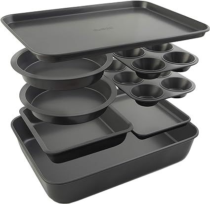 Elbee Home 8-Piece Nonstick Aluminized Steel, Space Saving Baking Set, With Deep Roasting Pan, Co... | Amazon (US)