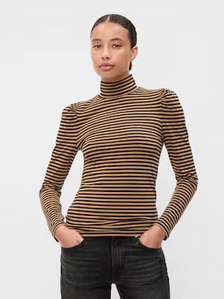 Stripe Turtleneck Puff Sleeve T-Shirt | Gap Factory