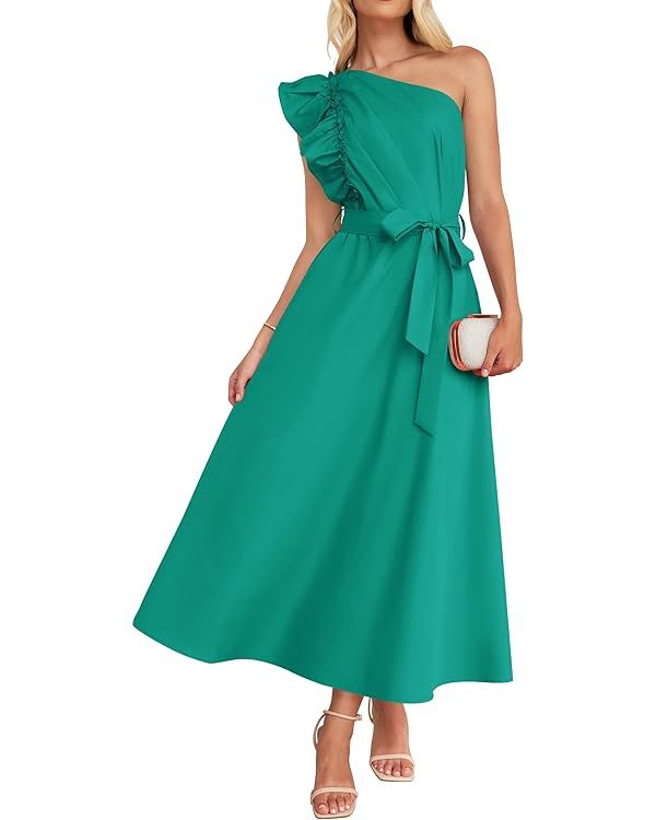 ZESICA Women's Summer One Shoulder Ruffle Dress 2024 Sleeveless Empire Waist Boho Flowy Beach Max... | Amazon (US)