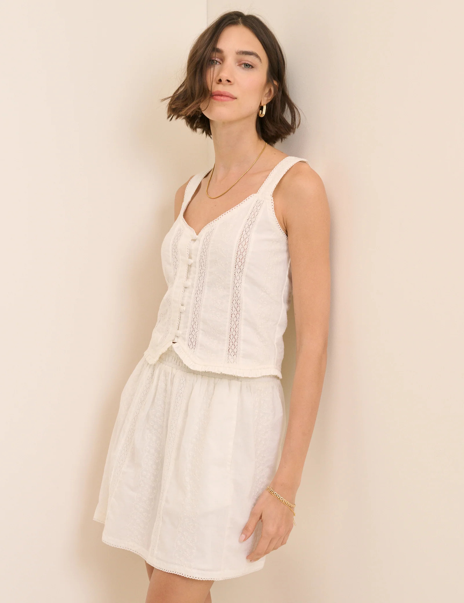 White Broderie Anglaise Lace Trim Mini Skirt | Nobody's Child