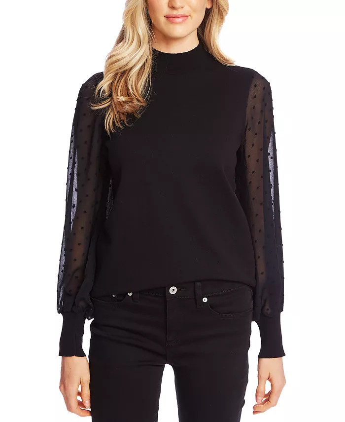 Mockneck Contrast Sleeve Sweater | Macys (US)