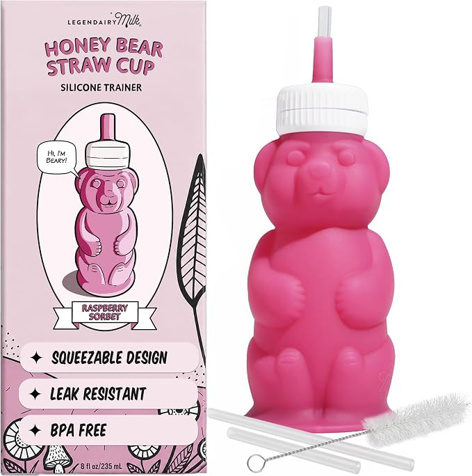 Legendairy Milk Honey Bear Straw Cup for Baby & Toddler, Silicone Squeeze Training Straw Cup, Lea... | Amazon (US)