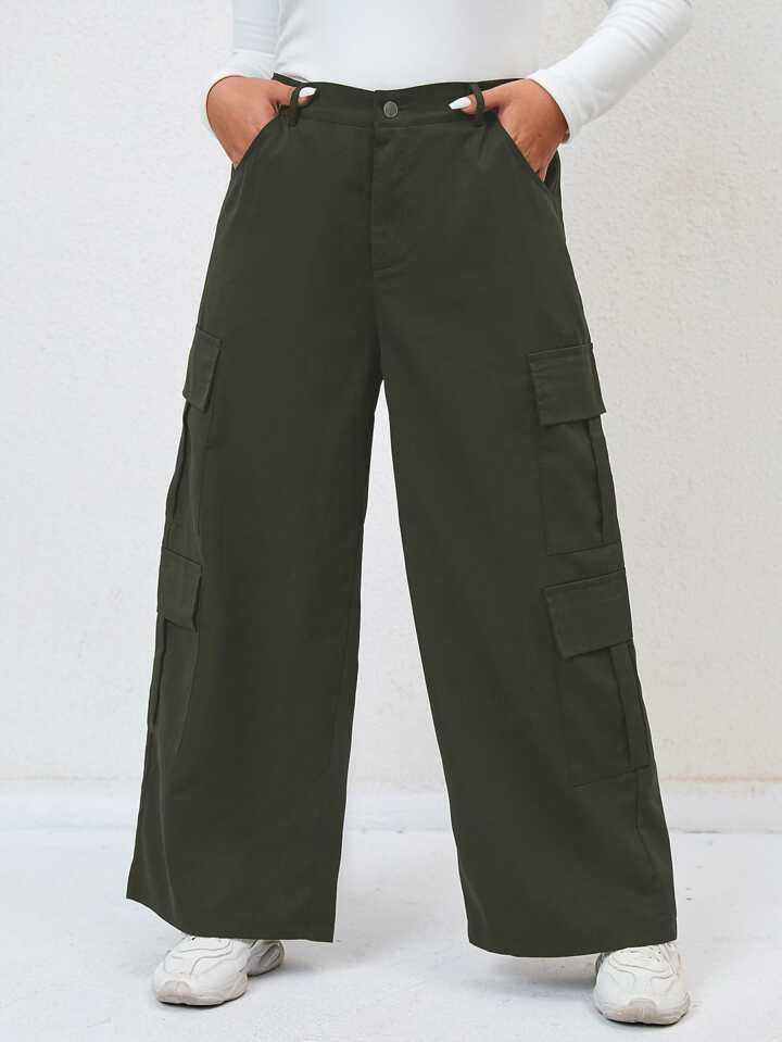 SHEIN Mulvari Plus Flap Pocket Side Cargo Pants | SHEIN