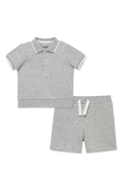 Little Me Rib Polo & Shorts Set in Grey at Nordstrom, Size 24M | Nordstrom