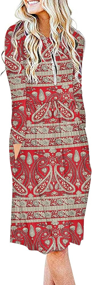 AUSELILY Women's Long Sleeve Pockets Empire Waist Pleated Loose Swing Casual Flare Dress | Amazon (US)