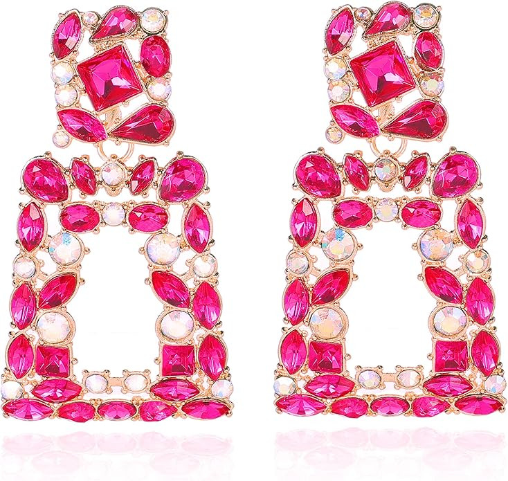 Rhinestone Rectangle Dangle Statement Earrings Trendy Crystal Geometric Drop Earrings hypoallerge... | Amazon (US)