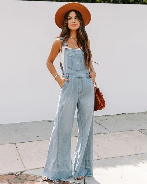 Harlow Denim Wide Leg Overalls | VICI