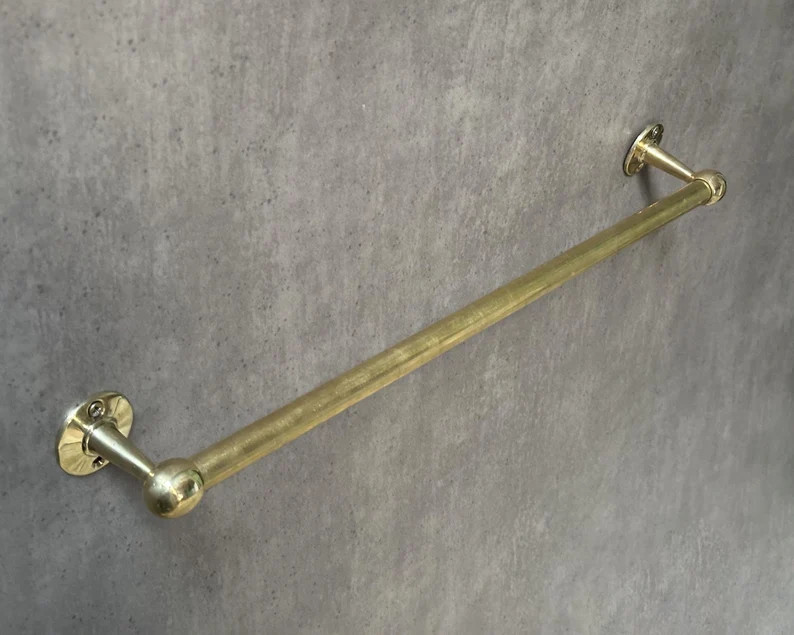 Unlacquered Brass Towel Bar, Handcrafted Brass Kitchen Towel Rail, Solid Brass Bathroom Towel Bar... | Etsy (US)