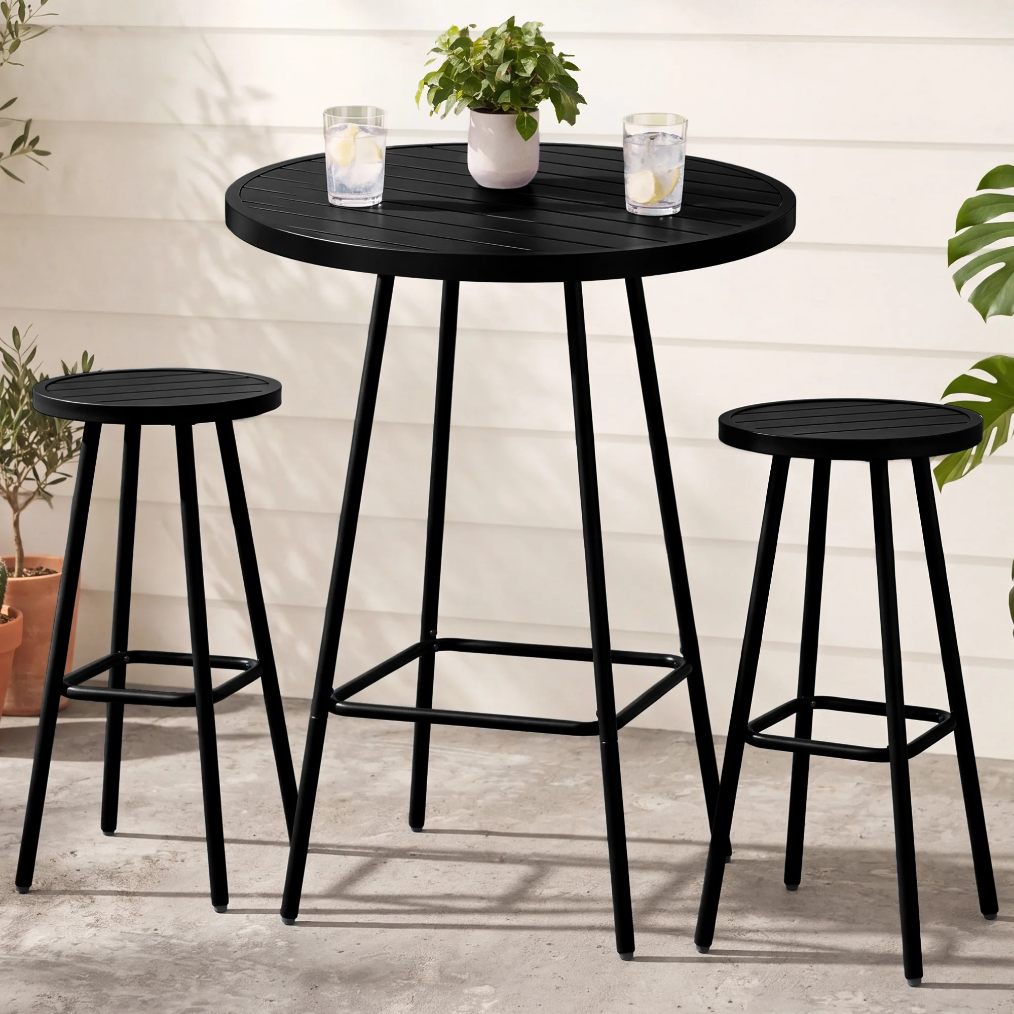 Best Choice Products 3-Piece Steel Patio Bar Height Round Bistro Set w/ Backless Stools, Slatted Design - Black | Walmart (US)