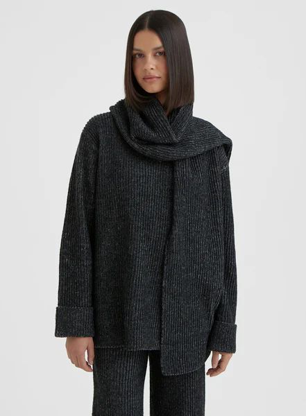 Black Slouchy Knitted Jumper With Scarf - Remy | 4th & Reckless