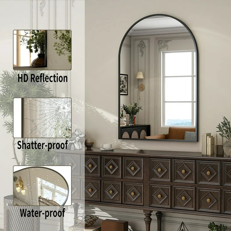 BEAUTYPEAK 26"x 38" Bathroom Mirror Wall Vanity Arched Mirror, Black | Walmart (US)