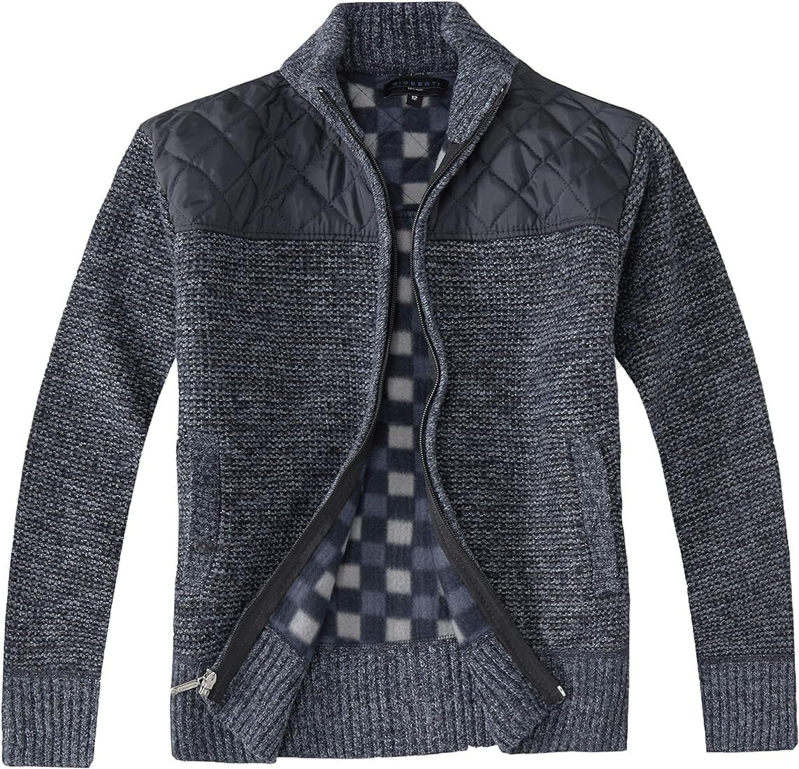 Gioberti Boy's Knitted Full Zip Cardigan Sweater with Soft Brushed Flannel Lining | Amazon (US)