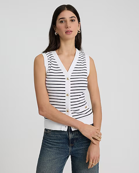 Striped V-Neck Novelty Button Up Tank | Express