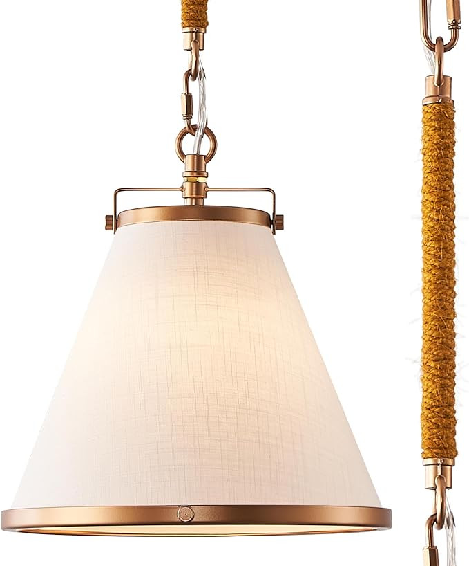 Kitchen Pendant Lighting Over Island, 10inch Linen Pendant Light with Brass Hemp Rope Rod Modern ... | Amazon (US)