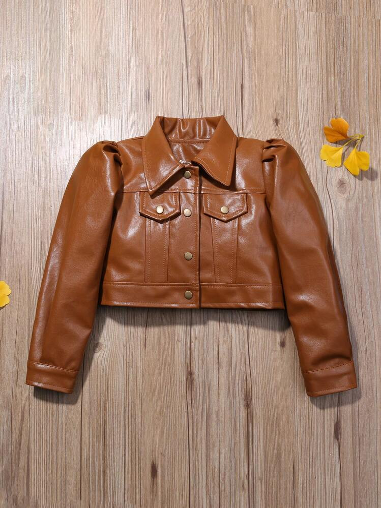Toddler Girls Motorcycle Jackets PU Faux Leather Coat Turn-Down Collar Long Sleeve Crop Tops Outerwear Coats | SHEIN