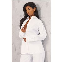 White Linen Look Oversize Button Up Shirt | PrettyLittleThing CAN